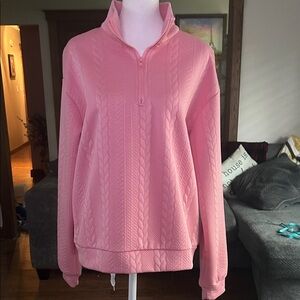 Pink Cable Knit Quarter-Zip Sweater size large